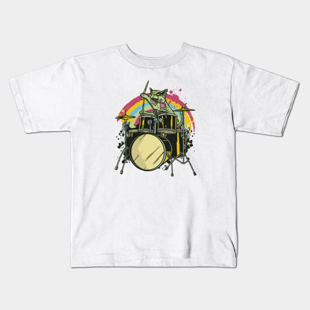 Zombie Cat Drummer // Funny Halloween Spooky Cat Kids T-Shirt by SLAG_Creative